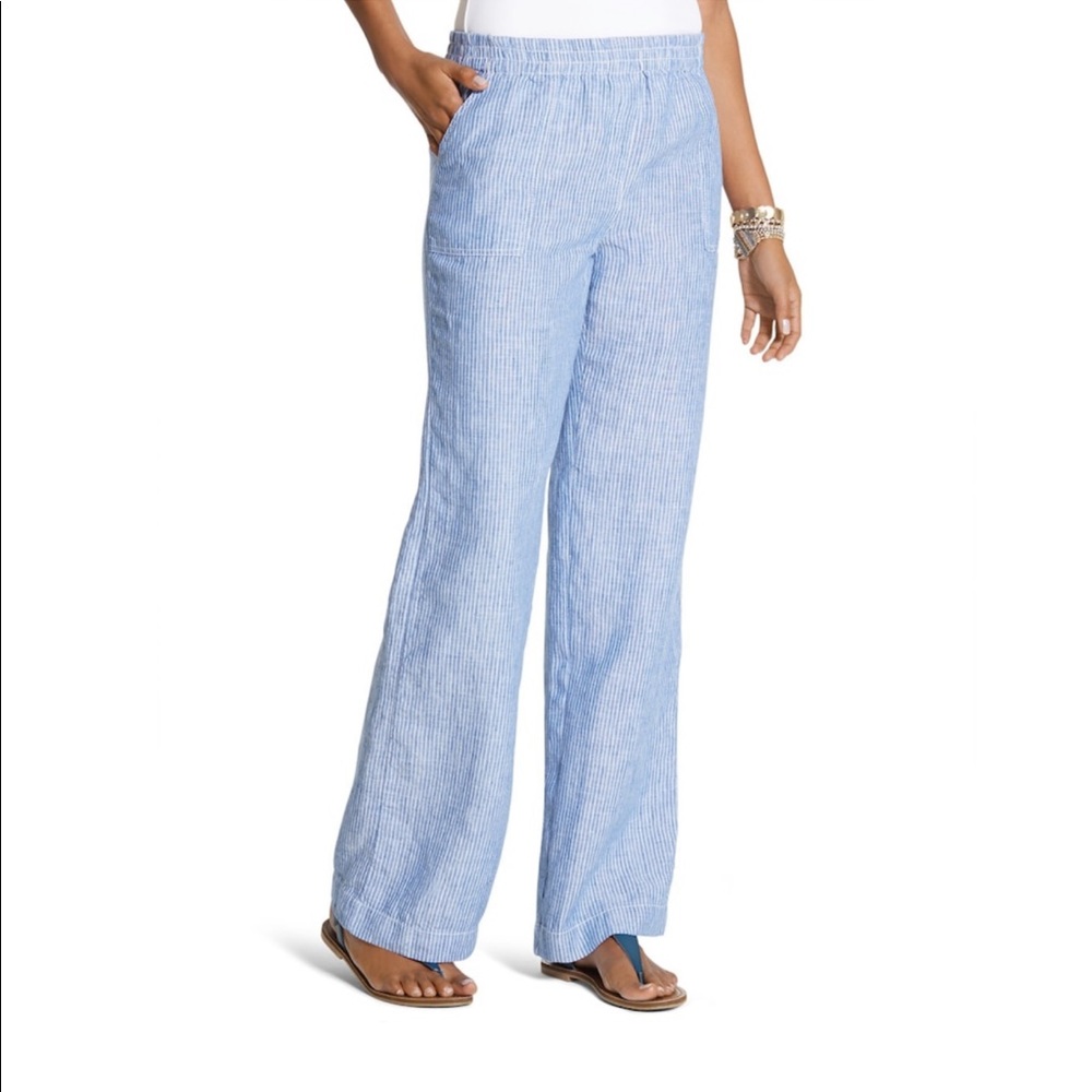 Chicos linen stripe pants size 1